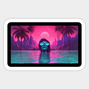 Vaporwave Chillwave Neon Woman Chilling Sticker